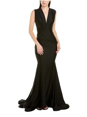 Black Asymmetrical V-Neck Ruched Mermaid Dress